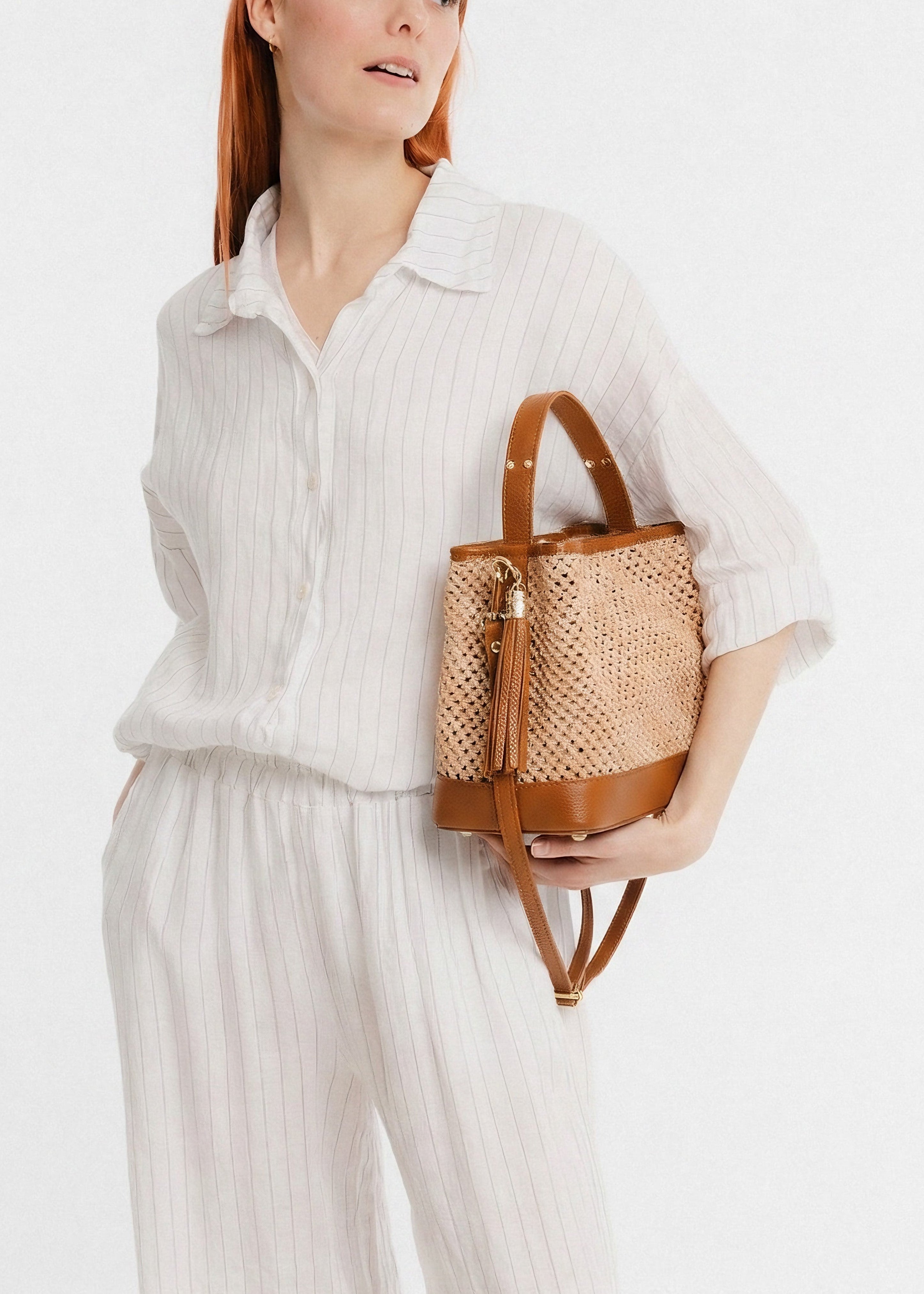 Sac en raphia garni cuir Allie