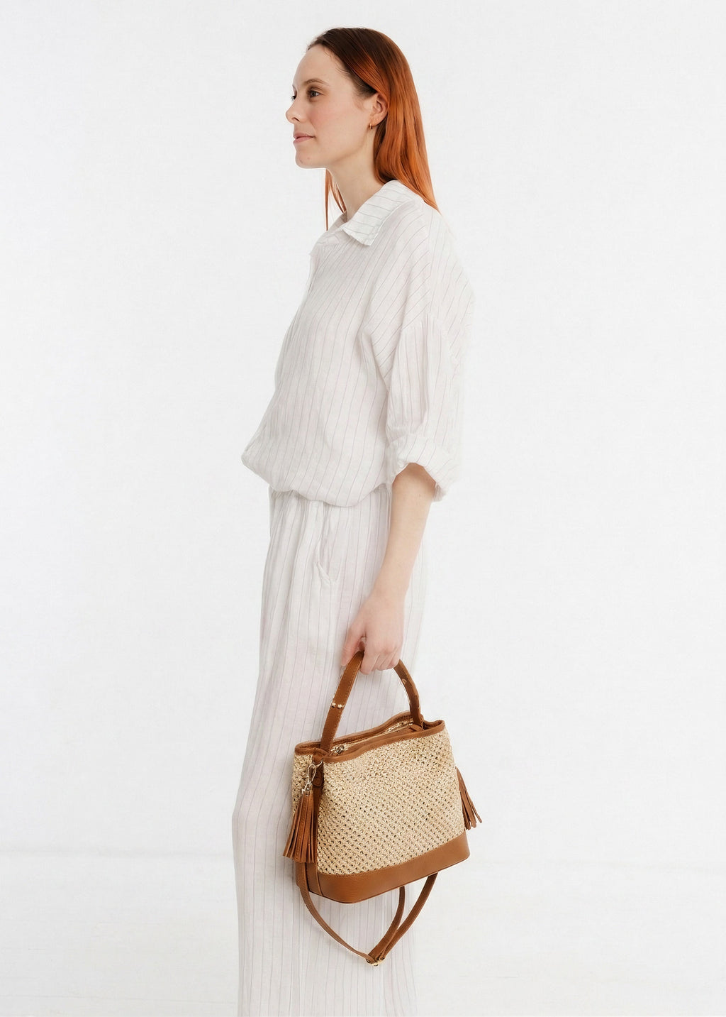 Sac en raphia garni cuir Allie
