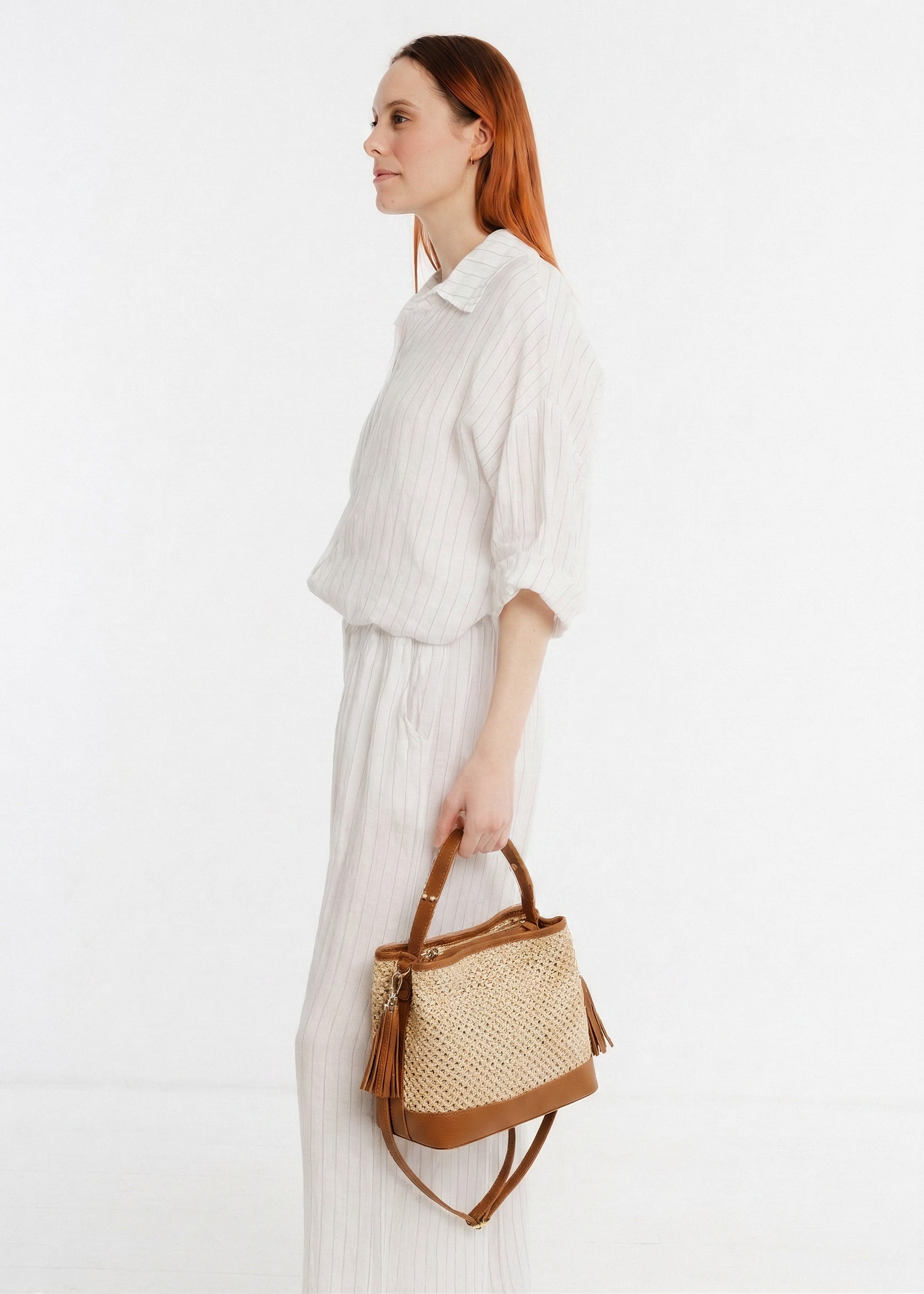 Sac en raphia garni cuir Allie