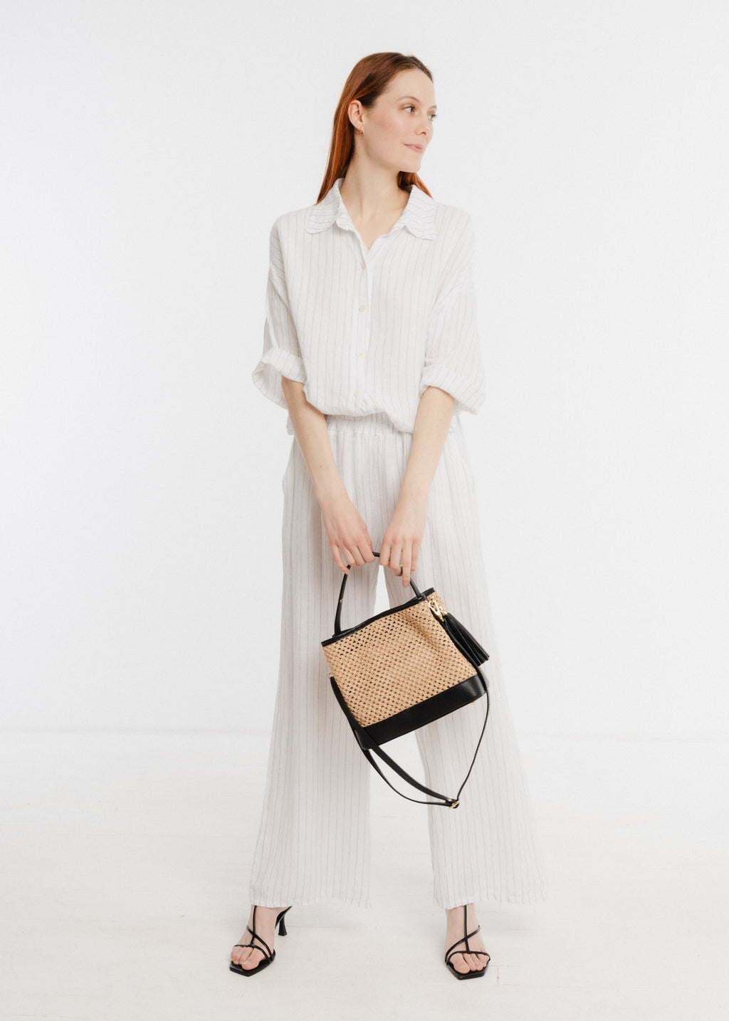 Sac en raphia garni cuir Allie