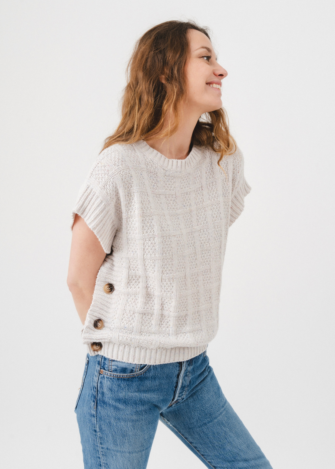 Pull sans manches LENNY en mélange de laine et de soie, coloris Ecru, Julia Paris