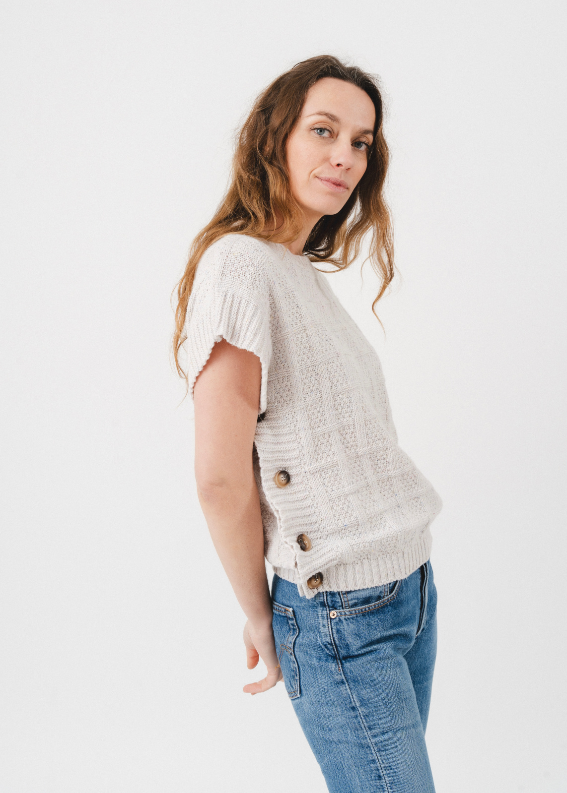Pull sans manches LENNY en mélange de laine et de soie, coloris Ecru, Julia Paris
