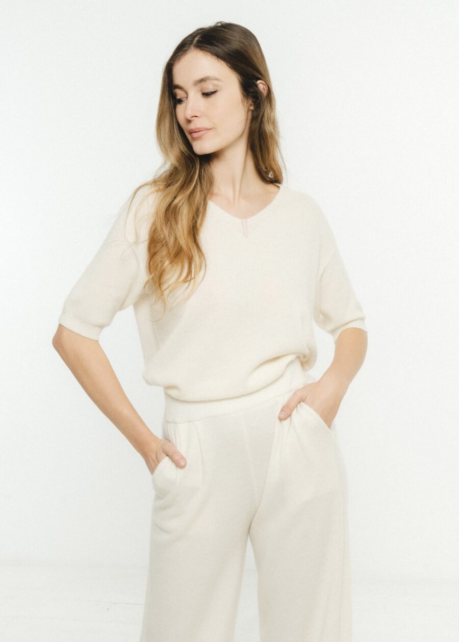 Pull Flora en cachemire et laine, Julia Paris, coloris Ecru